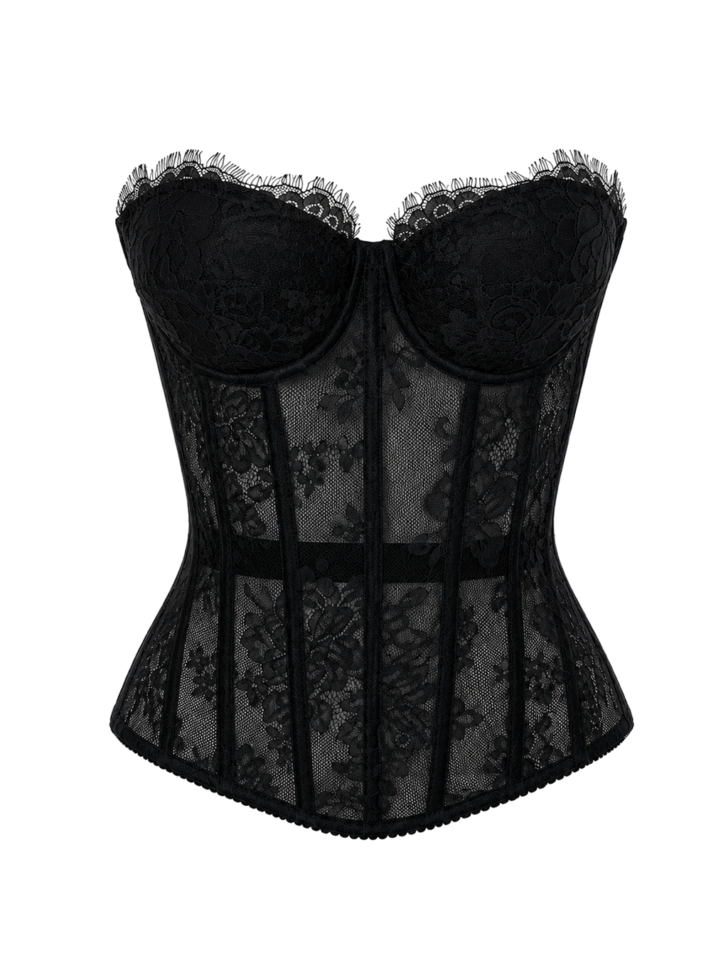 Black Lace Corset with Black Sheer Mesh