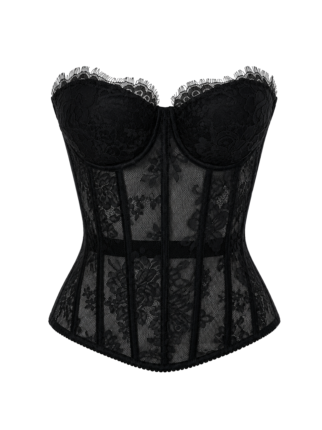 Black Lace Corset with Black Sheer Mesh